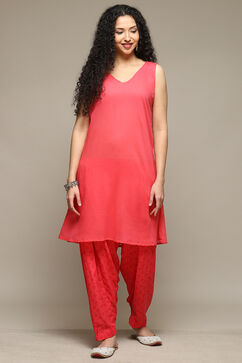 Romantic Pink Cotton A-Line Kurta Palazzo Suit Set image number 1