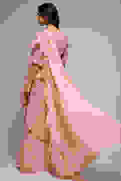 Dusty Pink Pre-Draped Nylon Saree With A Stitched Blouse image number 4