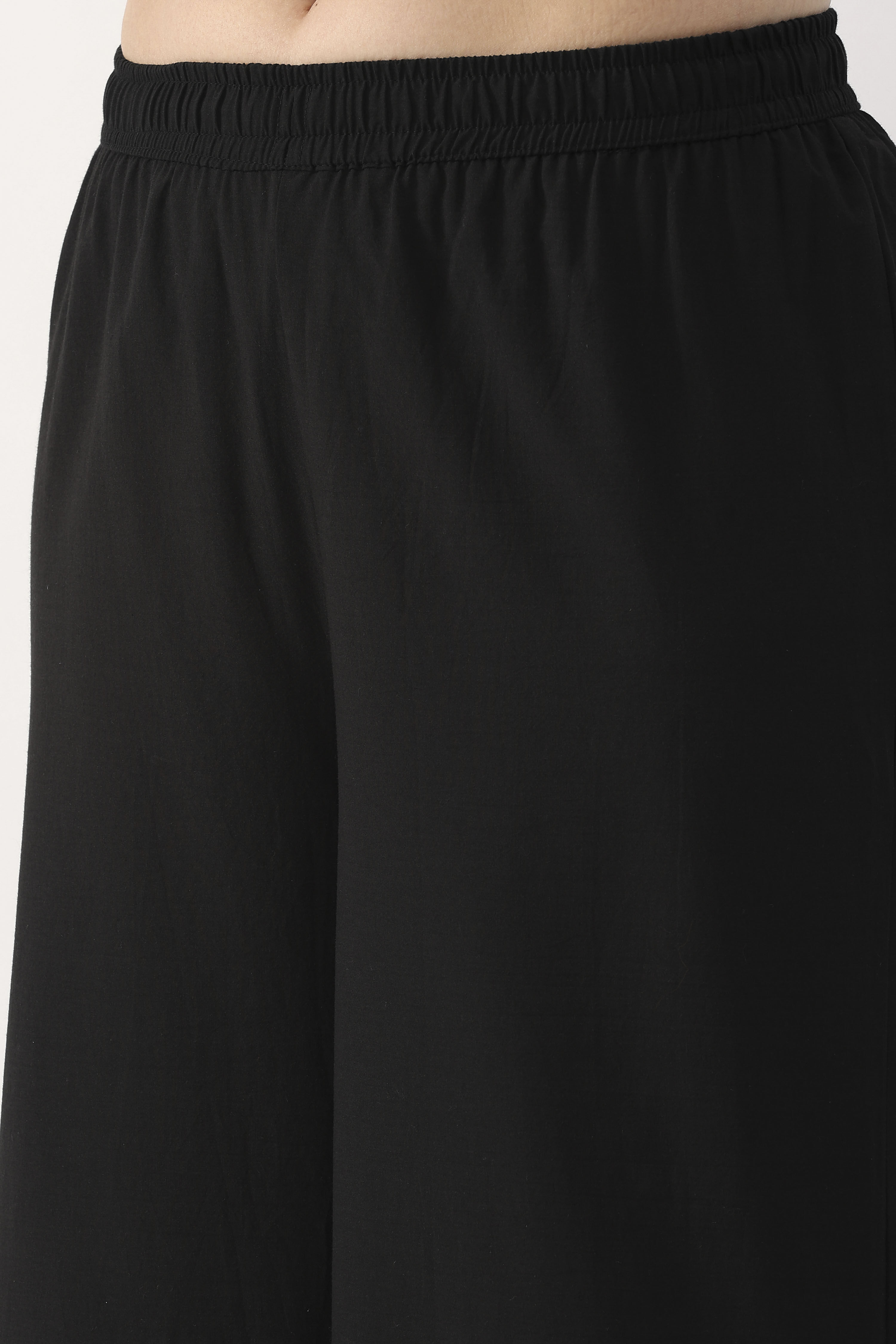 Black Cotton Flared Palazzo image number 1