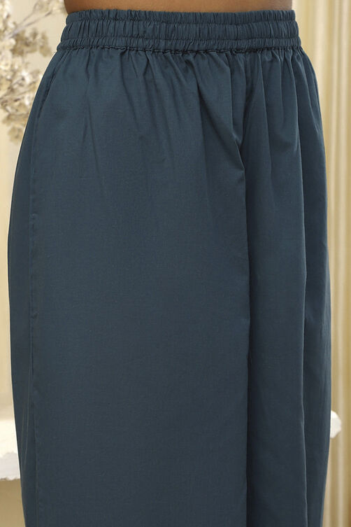 Beige and Teal Pure Cotton Straight Kurta Set image number 2