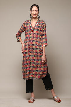 Maroon LIVA Straight Printed Kurta image number 5