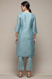 Powder Blue Cambric Narrow Kurta Pant Suit Set image number 5