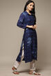 Indigo LIVA Straight Printed Kurta image number 3