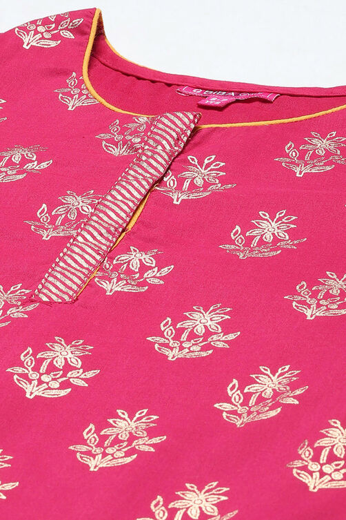 Fuchsia Cotton Straight Printed Kurta Patiyala Salwar Suit Set image number 1