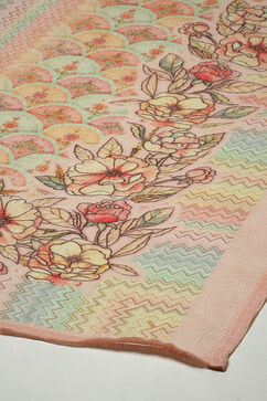 Peach Linen Machine Embroidered Unstitched Suit Set image number 3