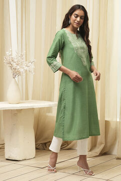 Green Pure Cotton Printed Straight Kurta image number 4