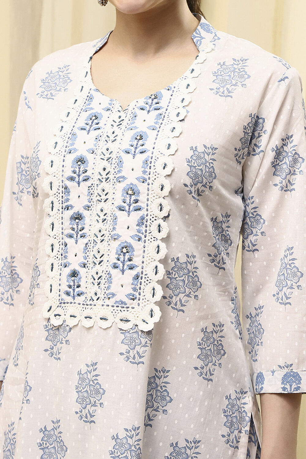 Blue Cotton Hand Embroidered Unstitched Suit Set image number 2