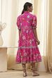 Pink Cotton Floral Printed Tiered Dress image number 3