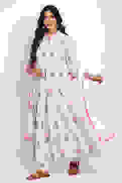 Ivory And Gold Cotton Anarkali Kurta Churidar Suit Set image number 0