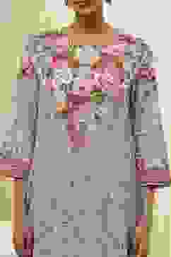 Turquoise Cotton Floral Printed Straight Suit Set image number 1