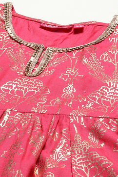 Berry Pink Rayon Flared Printed Kurta Set image number 1