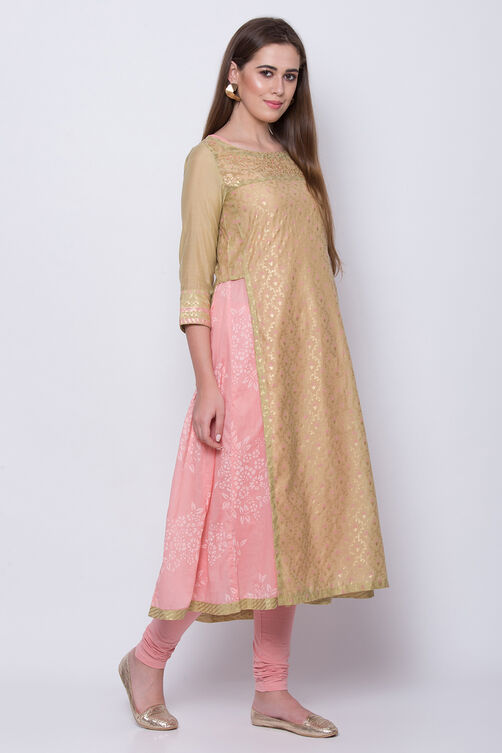Green Art Silk Flared Printed Kurta image number 2