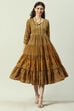 Ochre Cotton Flared Fusion Printed Dress