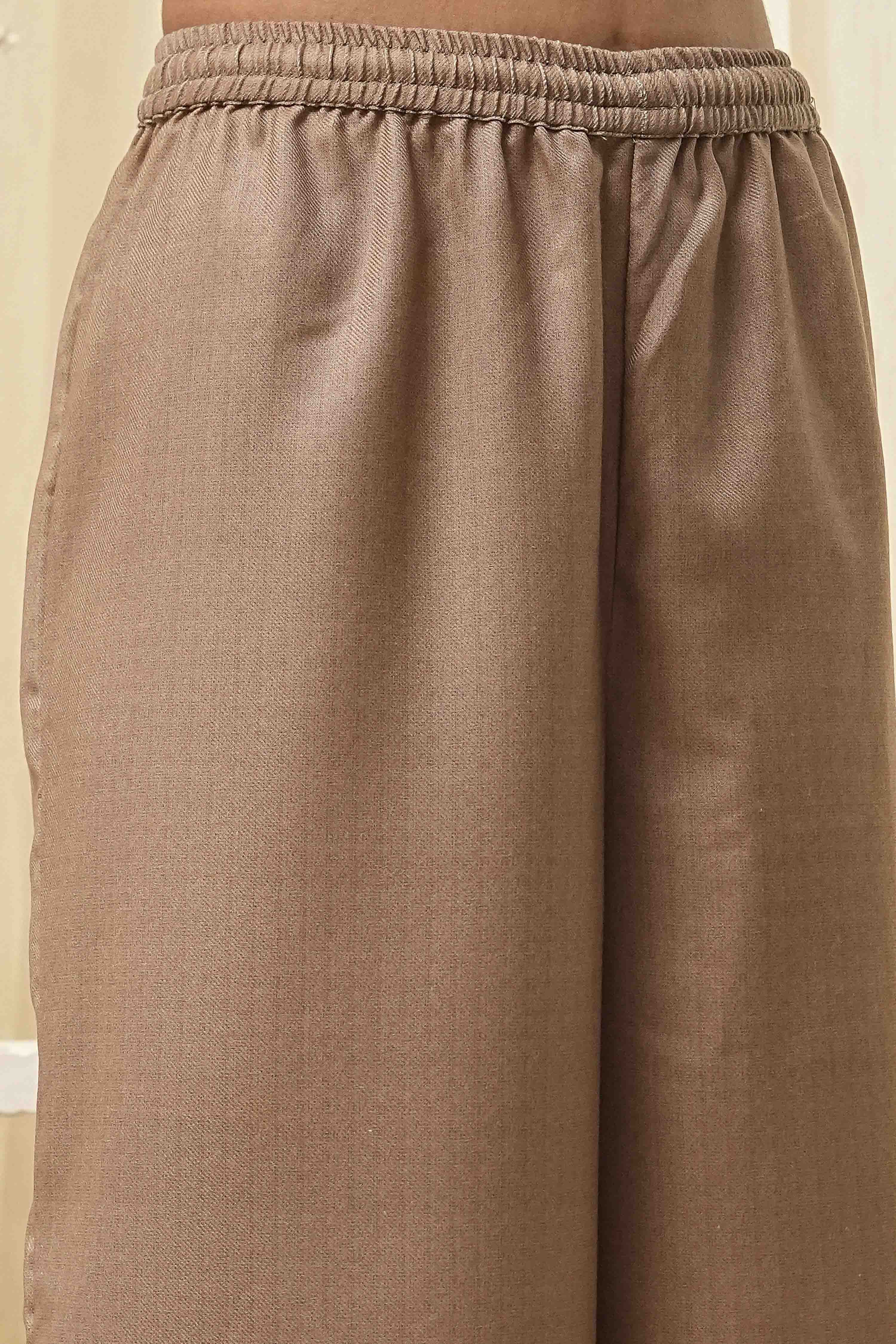 Camel Art Silk Straight Suit Set image number 2