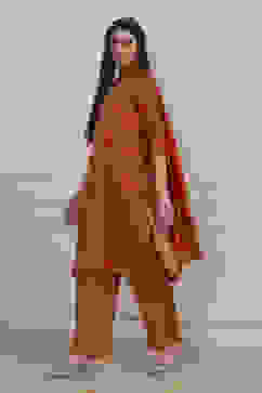 Orange Modal Printed Straight Suit Set image number 3