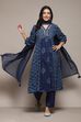 Indigo Cotton Gathered Kurta Palazzo Suit Set