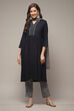 Black Rayon Gathered Kurta Pant Suit Set image number 1