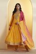 Yellow Poly Chinnon Anarkali Suit Set image number 6
