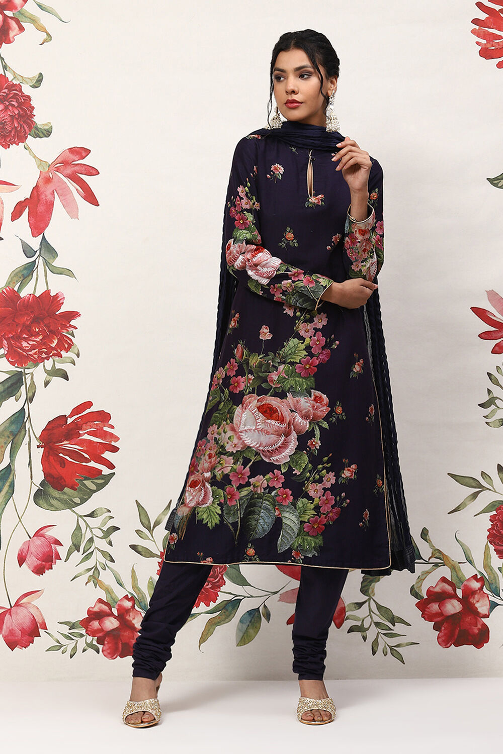 Indigo Cotton Blend Straight Kurta Suit Set image number 7