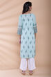 Turquoise Cotton Straight Kurta image number 5