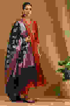 Rust Embroidered Angrakha Festive Anarkali Suit Set image number 9