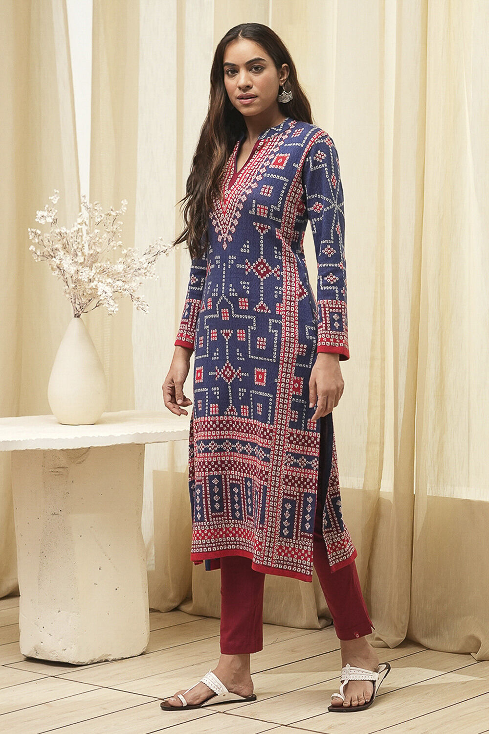 Royal Blue Acrylic Straight Kurta image number 4