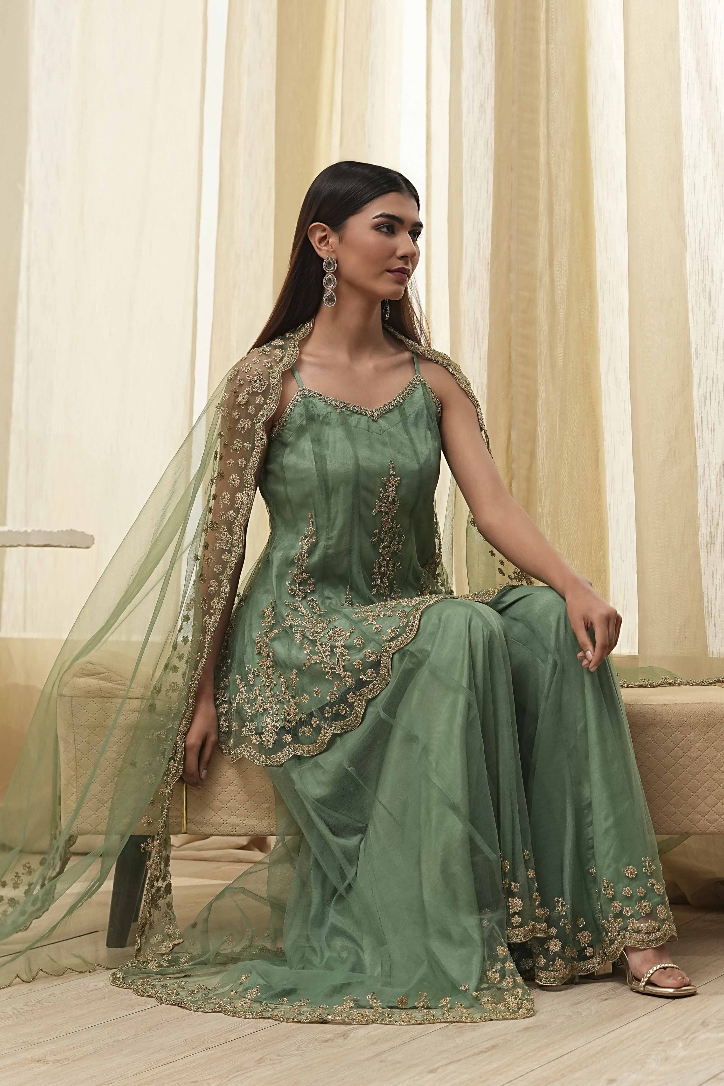 Pink Net Embroidered Kalidar Sharara Kurta Set image number 0