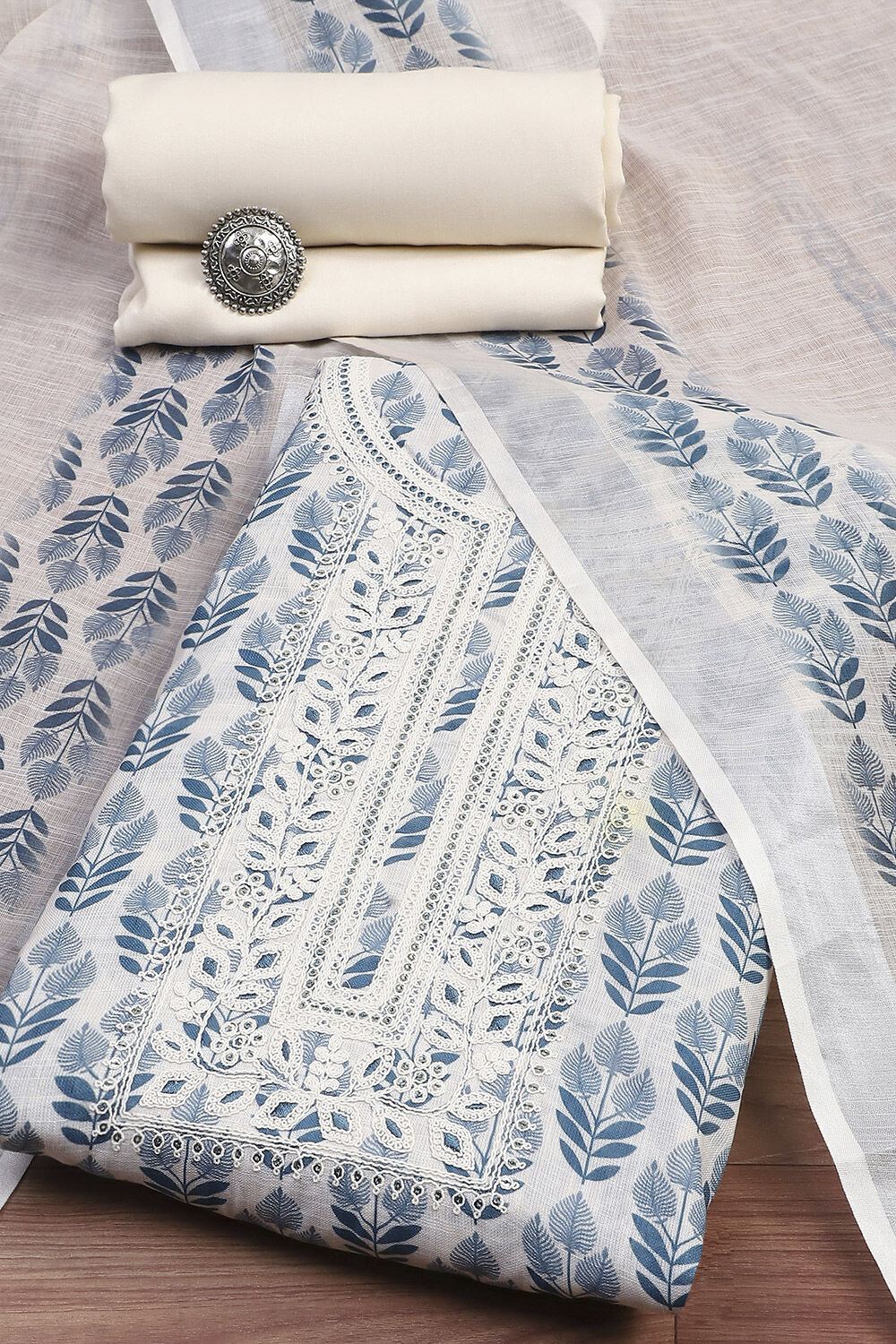 Black Linen Blend Machine Embroidered Unstitched Suit Set image number 0