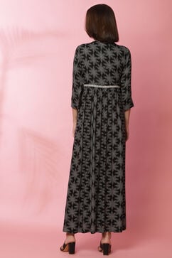 Black Viscose Slit Printed Dress image number 5