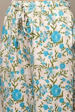 Off White & Turquoise Cotton Printed 2 Piece Sleepwear Set image number 2
