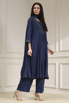 Blue Solid Gathered Suit Set image number 5