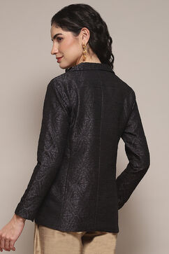 Coral & Black Polyester Embroidered Jacket image number 3
