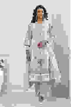 Turquoise Cotton Floral Printed Straight Suit Set image number 6