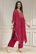 Purple Viscose Straight Printed Fusion Set image number 5