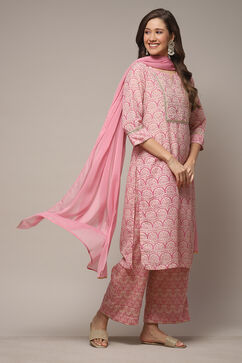 Pink Cotton Blend Straight Kurta Palazzo Suit Set image number 4