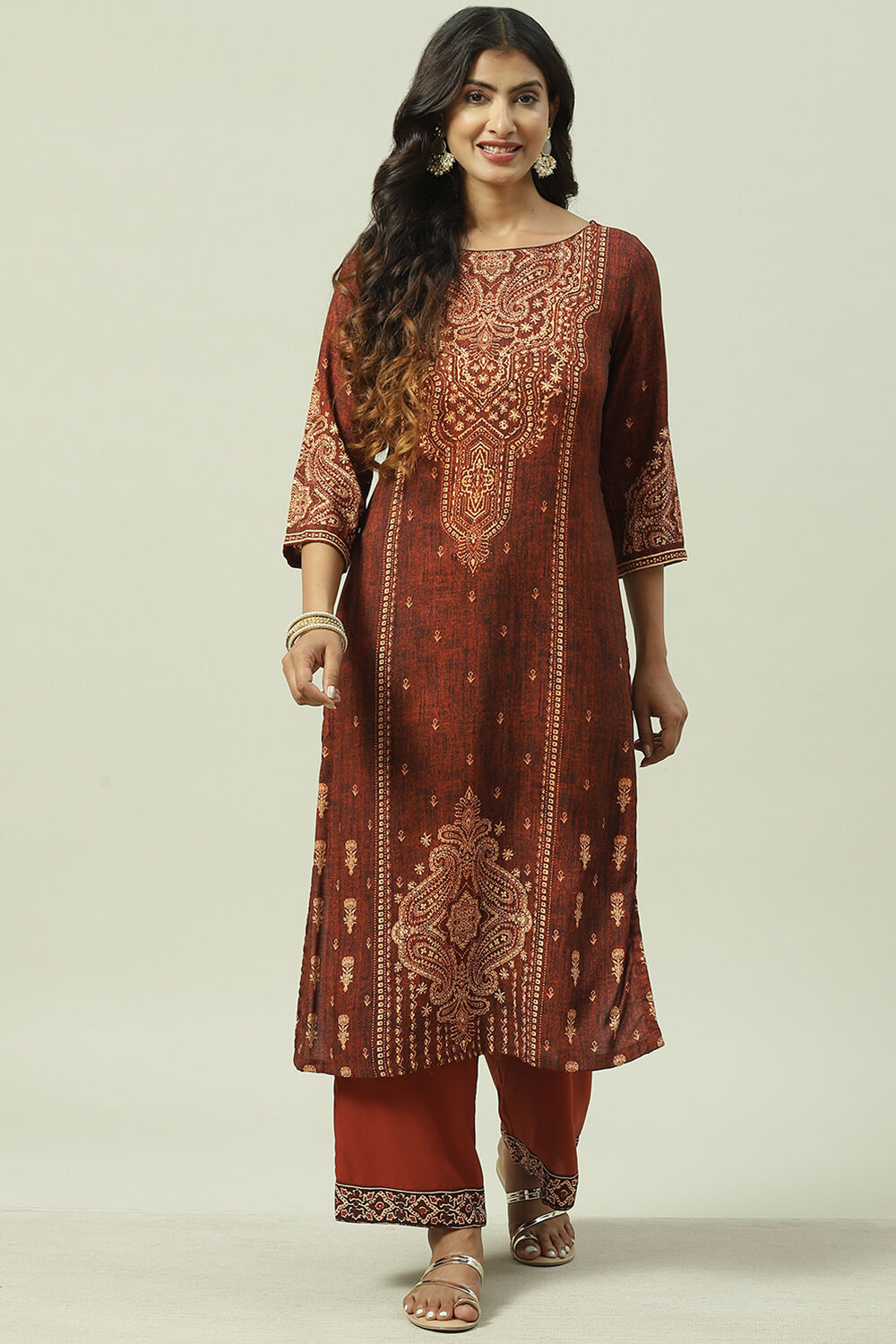 Blue Rayon Straight Printed Kurta image number 0