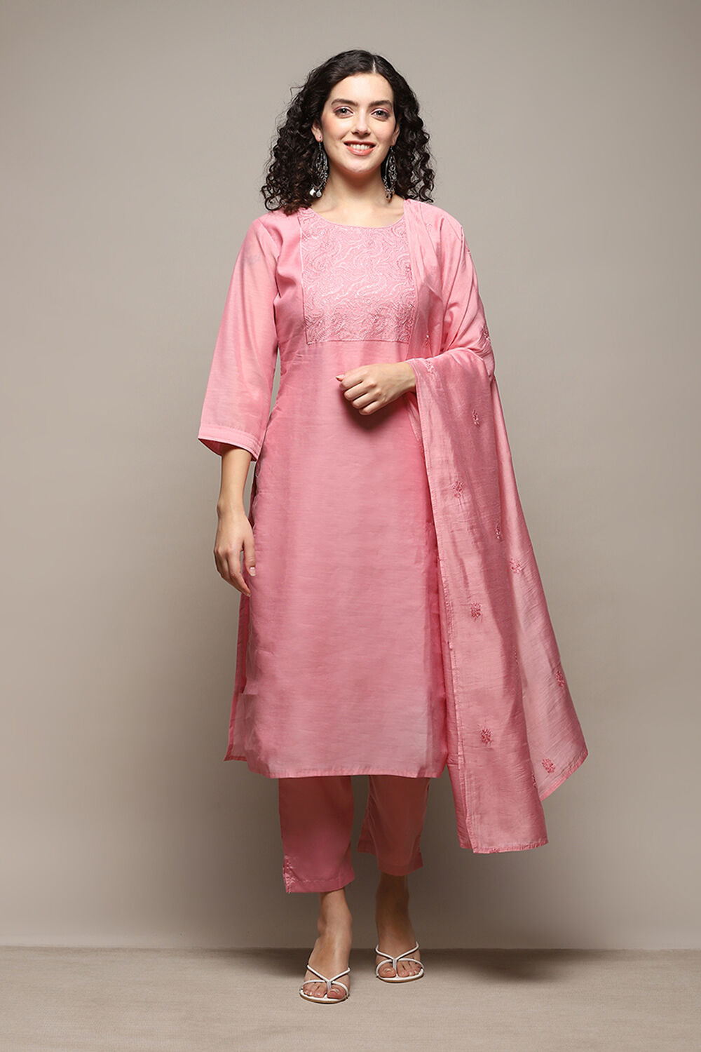 Pink Silk Blend Unstitched Suit Set image number 1