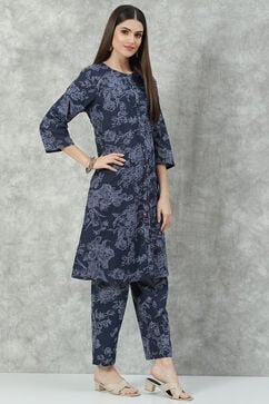 Navy Cotton Co-ord Set Kurta Relaxed Pant Suit Set image number 6