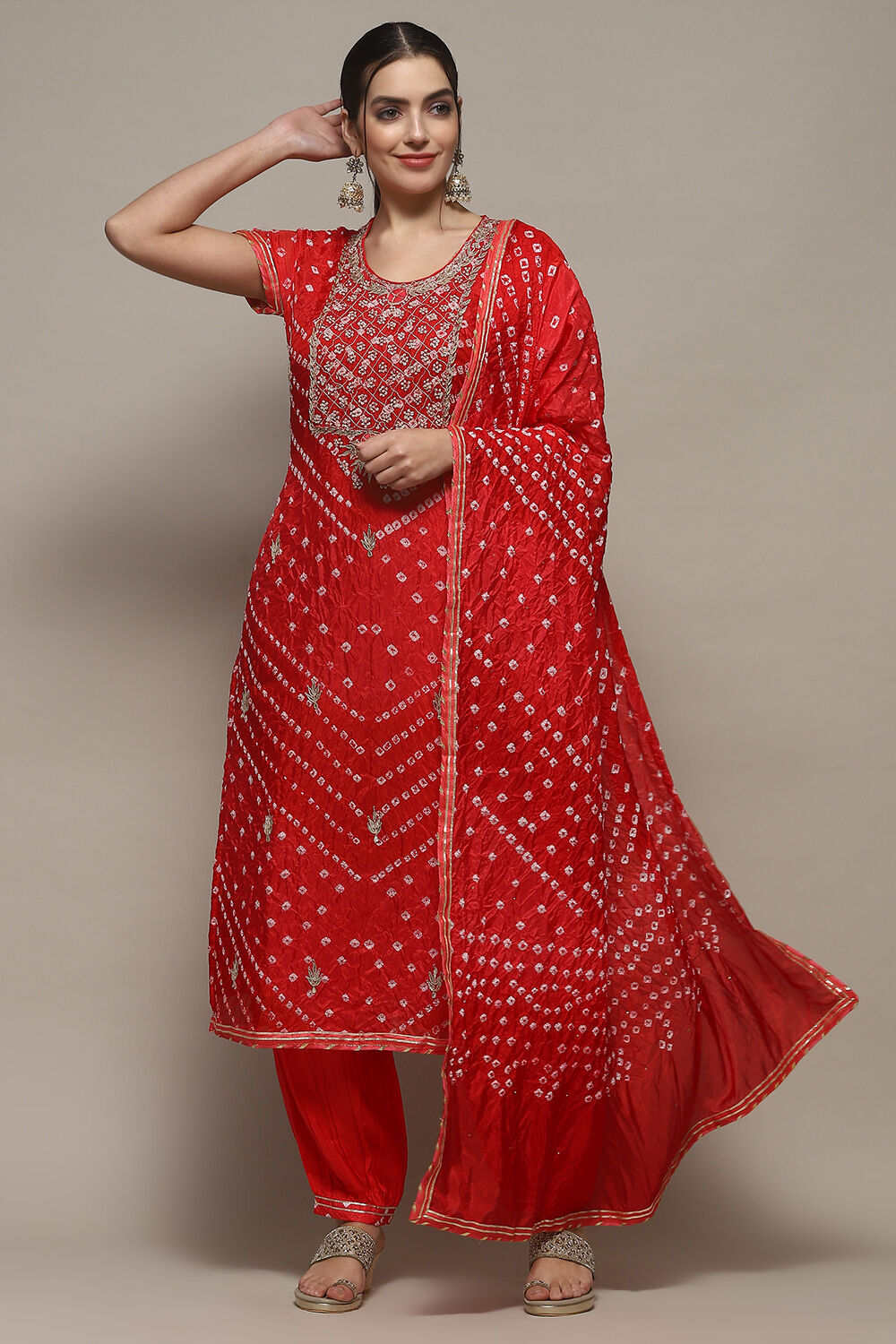 Orange Silk Blend Unstitched Suit set image number 8