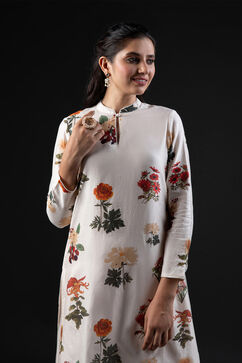 Rohit Bal Off White Cotton Silk Straight Printed Kurta Set image number 1