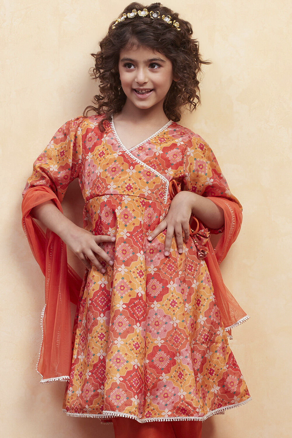 Turquoise Angrakha Printed Flared Suit Set image number 7