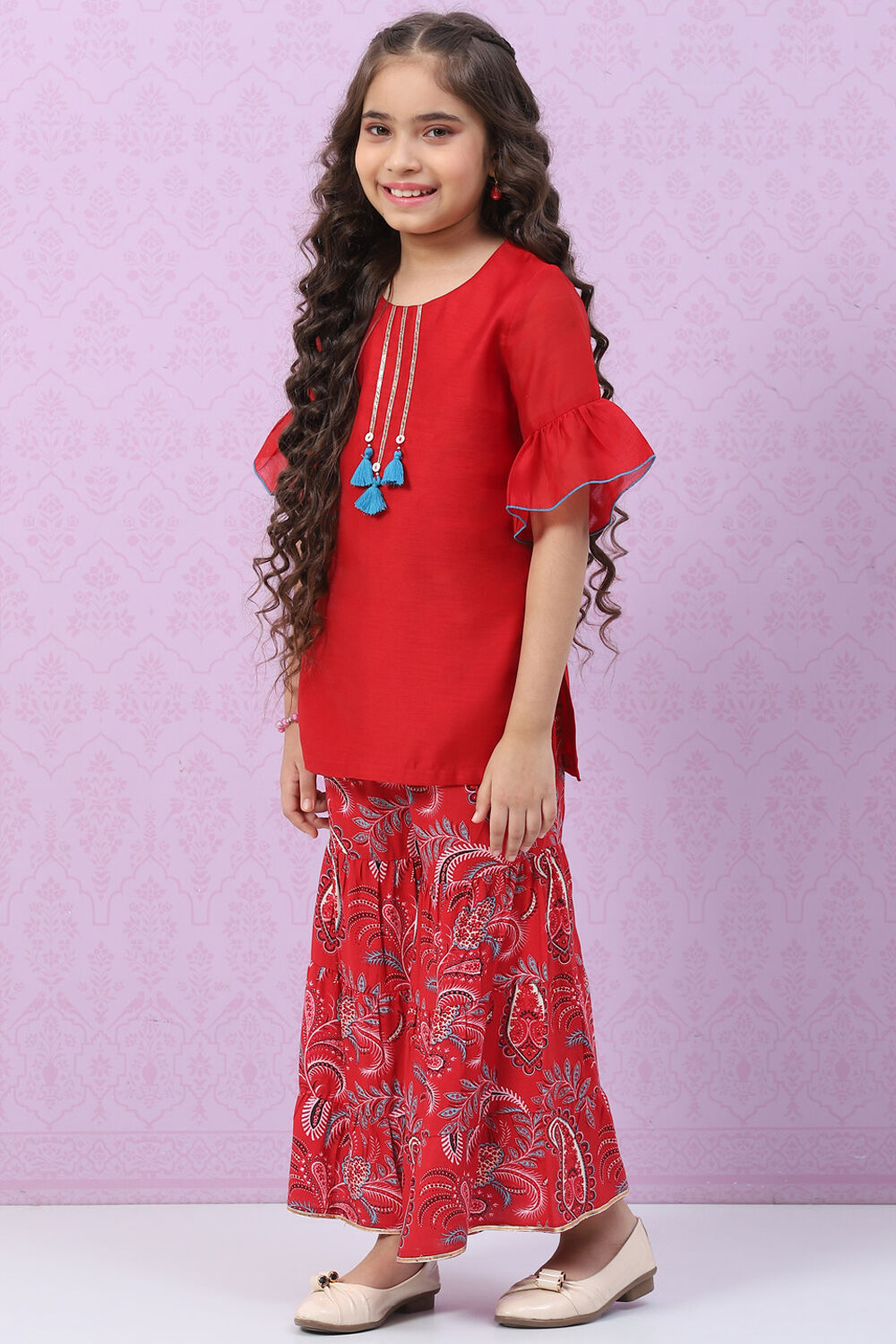Red Art Silk Straight Kurta Set image number 3