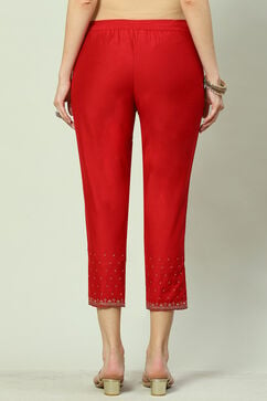 Red Art Silk Cotton Narrow Pants image number 4