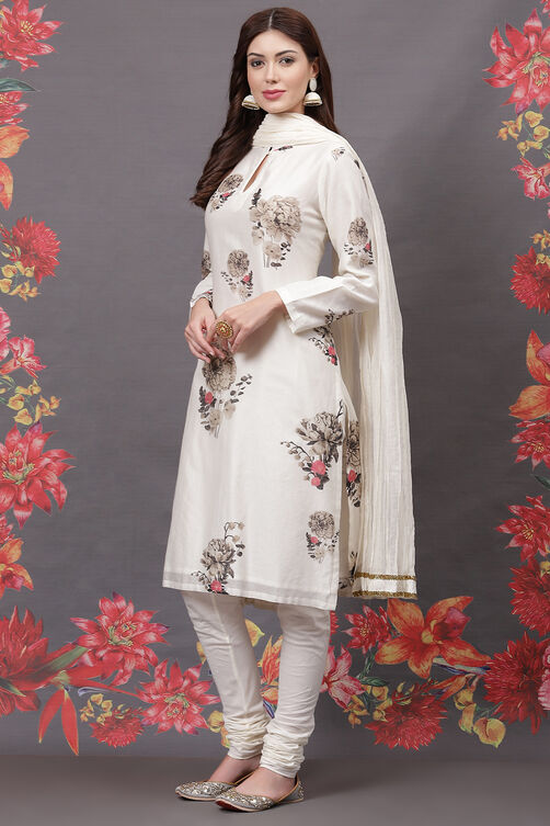 Rohit Bal Off White Cotton Silk Straight Printed Suit Set image number 5