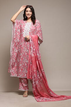 Pink Cotton Blend Digital Print Unstitched Suit Set image number 1