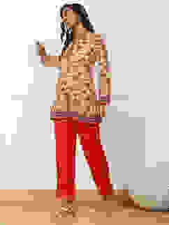 Red Printed Regular Fit Straight Pants image number 0