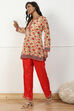 Red Printed Regular Fit Straight Pants image number 0