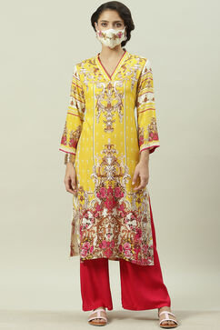 Yellow Rayon Straight Printed Kurta image number 5