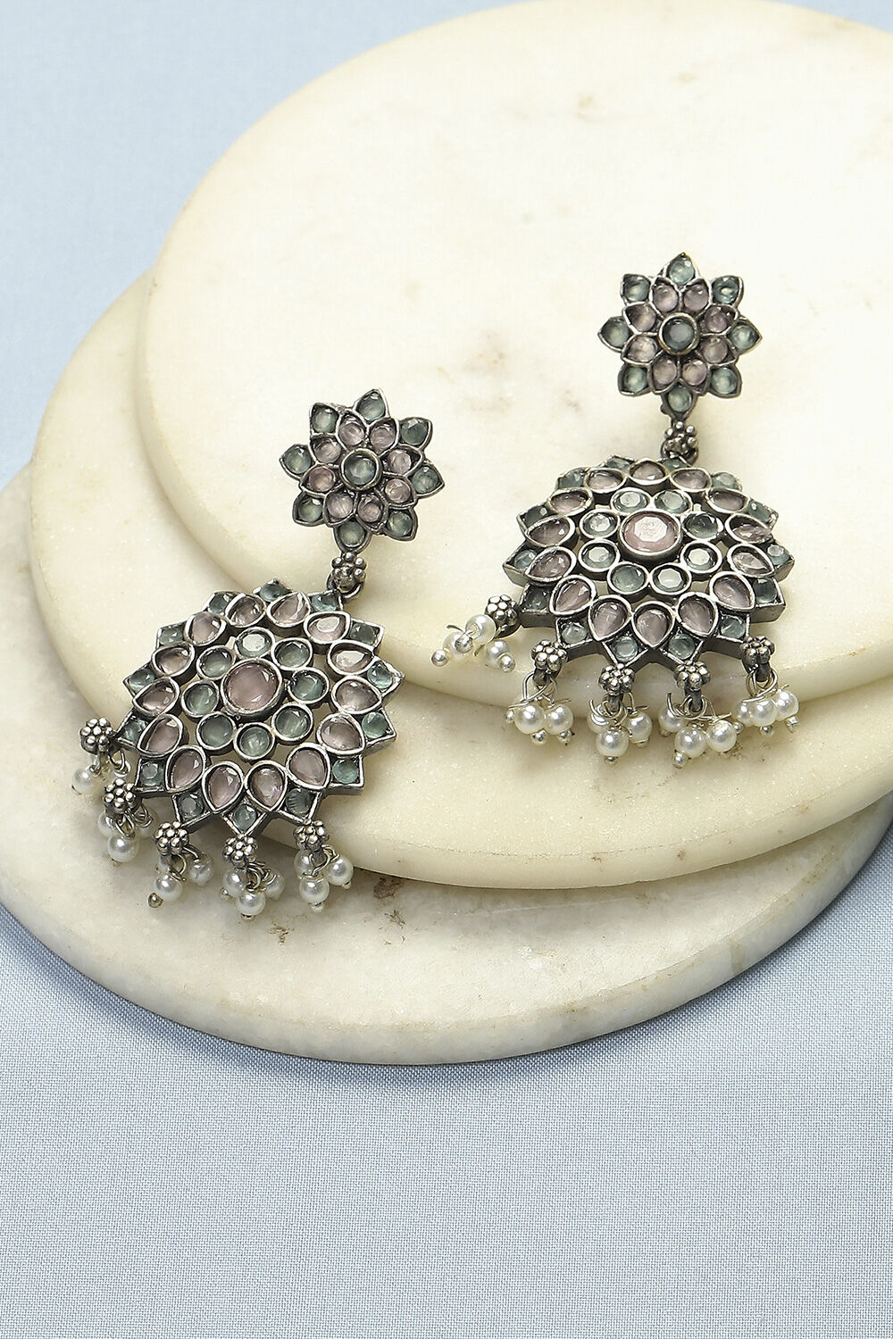 Pink-Green Brass Drop & Danglers image number 0