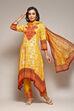 Mustard Yellow Cotton Straight Printed Kurta Ankle Length Suit Set